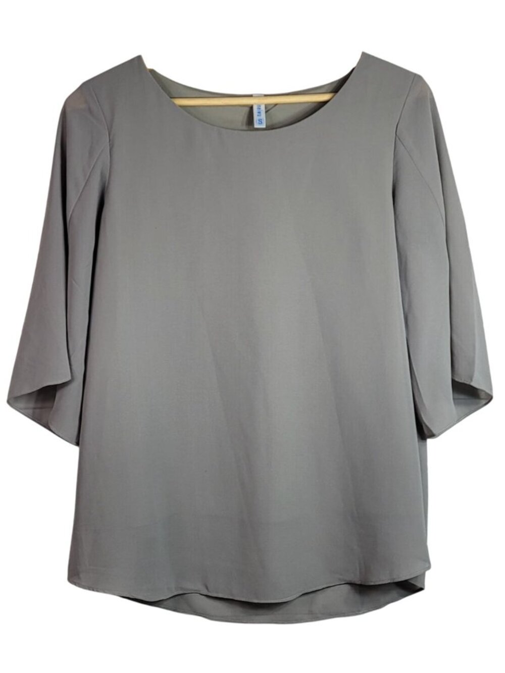 Neineiwu Women Top Gray Small Chiffon Pullover Round Neck Loose 3/4 Sleeve Lined